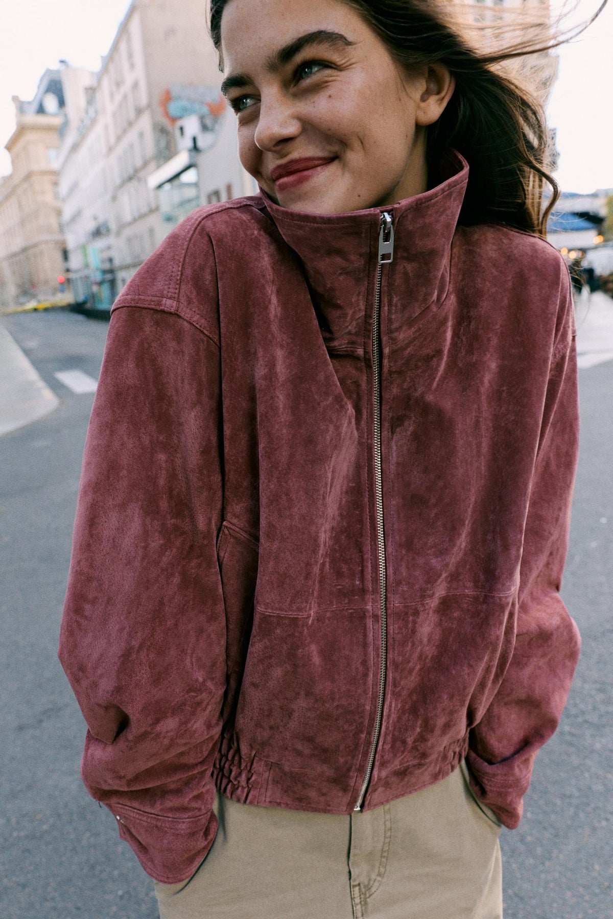 Nelia-Veste Daim Délavé Rose