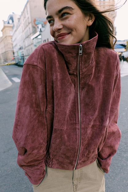 Nelia-Veste Daim Délavé Rose