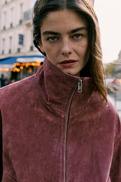 Nelia-Veste Daim Délavé Rose