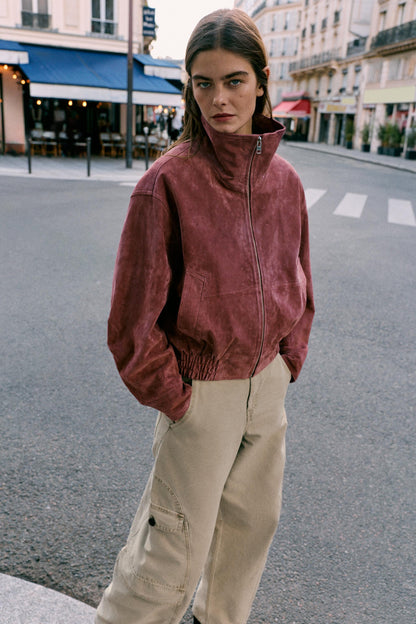 Nelia-Veste Daim Délavé Rose
