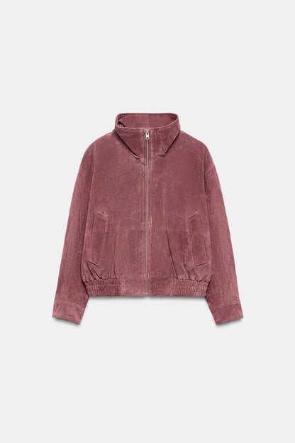 Nelia-Veste Daim Délavé Rose